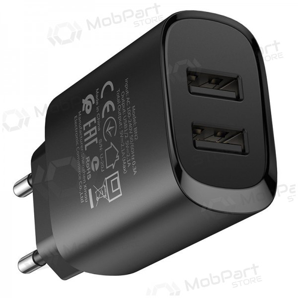 Laadija Borofone BN2 2xUSB 2.1A + USB Type-C (mustad)