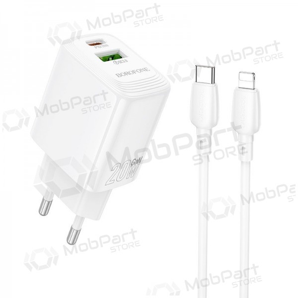 Telefoni laadija Borofone BN27 20 W USB-C + USB-A koos Lightning kaabliga 1 m valge