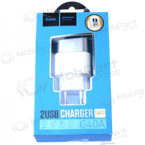 Laadija FastCharge HOCO C40A Speedmaster Dual USB (5V 2.4A) (valged)