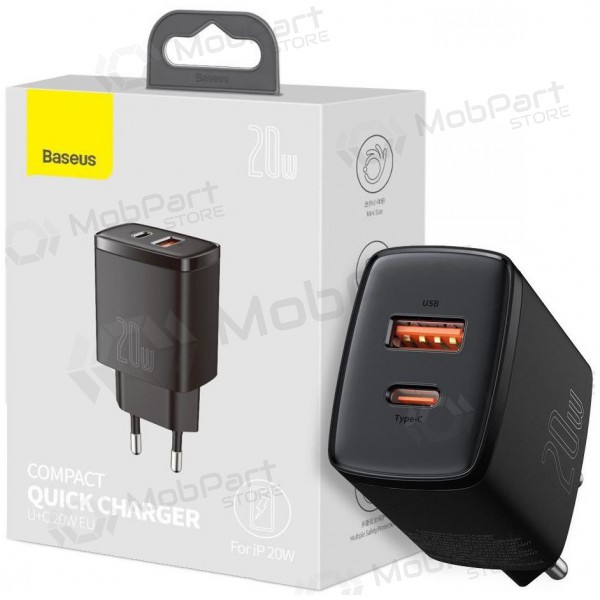 Laadija Baseus USB + Type-C 20W CCXJ-B01 (mustad)