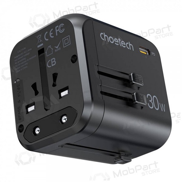 Universaalne kelioninis laadija Choetech PD5008 30W USB-C/3xUSB-A mustad