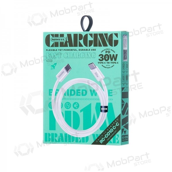 USB kaabel Remax RC-C010 USB-C to USB-C 30W 1.0m valged