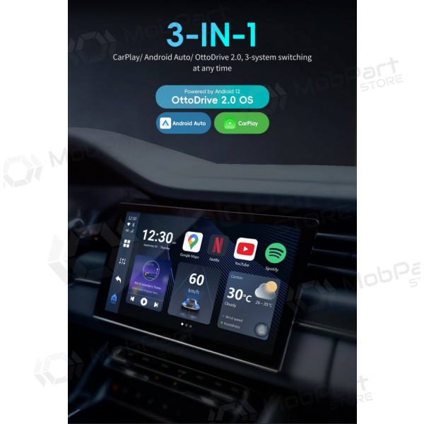 Juodas juhtmevaba CarPlay / Android Auto adapter Ottocast OttoAiBox P3 PCS46