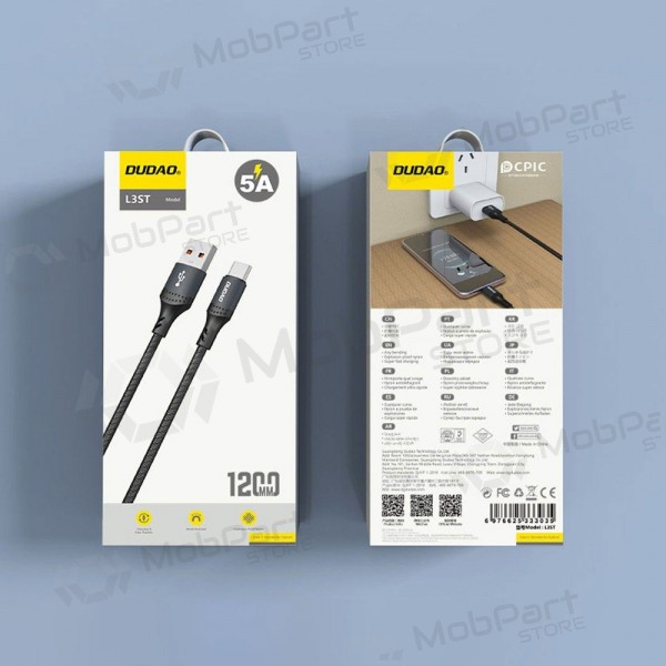 USB-C kaabel Dudao L3ST USB-A kuni USB-C 2 m 5 A must