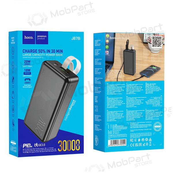 Väline patarei / aku Power Bank Hoco J87B PD20W+QC3.0 30000mAh mustad Väline patarei / aku Power Bank Hoco J87B PD20W+QC3.0 30000mAh mustad