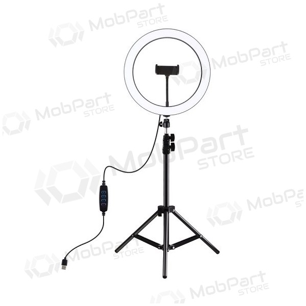 LED rõngaslamp 30cm, statiiviga kuni 1.1m ja telefonihoidjaga, USB