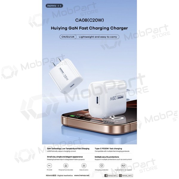 Telefoni laadija Remax CA08 20 W USB-C valge