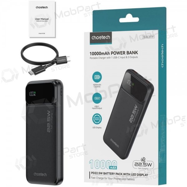 Väline patarei / aku Power Bank Choetech B728 22.5W 10000mAh must Väline patarei / aku Power Bank Choetech B728 22.5W 10000mAh must