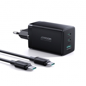 Laadija buitinis Joyroom GaN JR-TCG01 2xUSB-C/USB-A 65W + USB-C cable 1.2m mustad