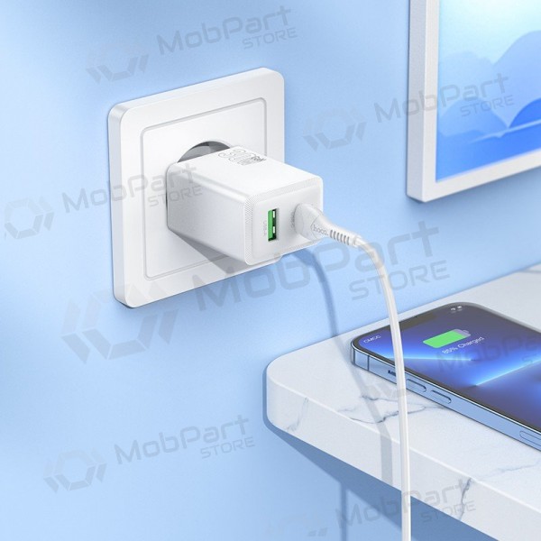 Telefoni laadija Hoco N71 30 W GaN USB-C + USB-A koos Lightning kaabliga 1 m valge