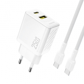 Telefoni laadija Dudao A26TC 25 W GaN USB-C + USB-A koos USB-C kaabliga 1 m valge