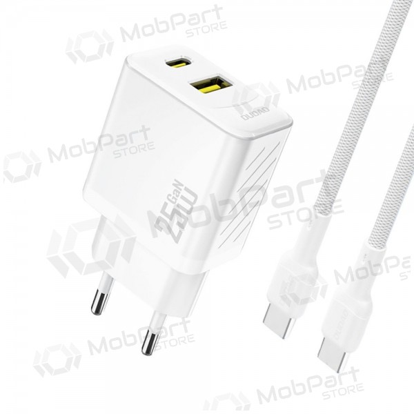 Telefoni laadija Dudao A26TC 25 W GaN USB-C + USB-A koos USB-C kaabliga 1 m valge