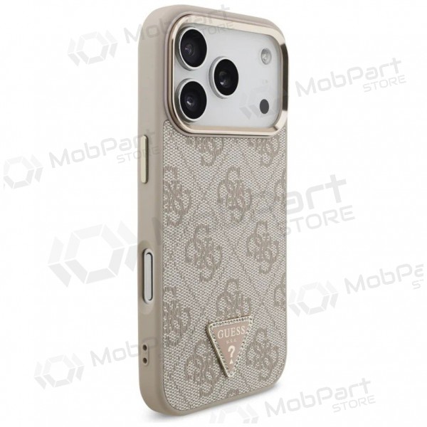 Apple iPhone 17 Pro Max ümbris - Guess PU Leather 4G Strass Triangle Logo Gold Frame MagSafe (roosa)