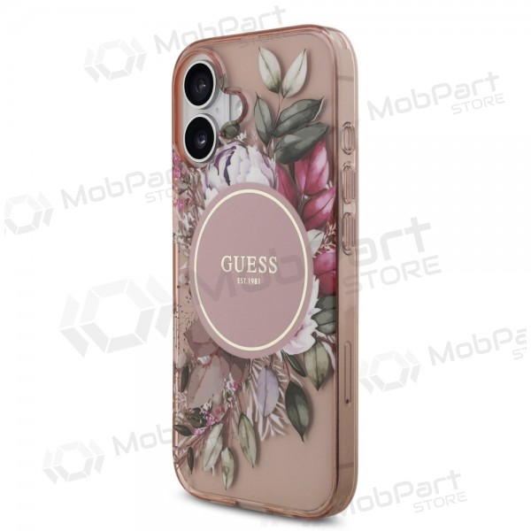 Apple iPhone 17 ümbris - Guess IML Flowers Strap MagSafe (roosa)