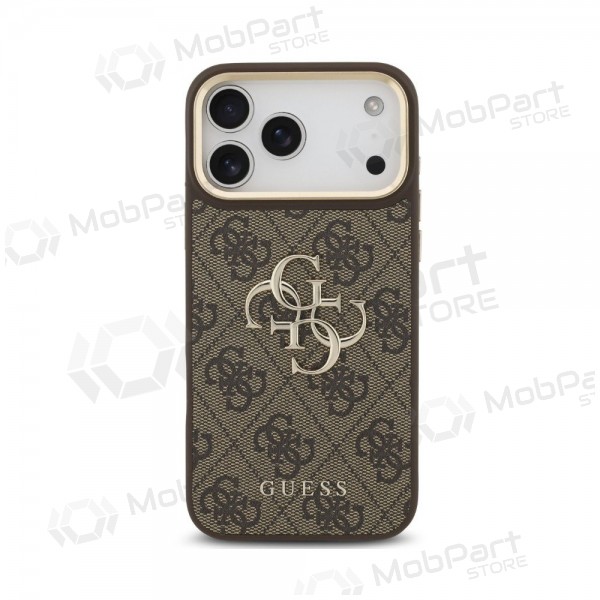 Apple iPhone 18 Pro Max ümbris - Guess PU Leather 4G Metal Logo Gold Frame (pruun)