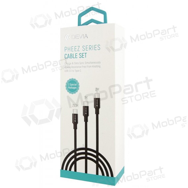 USB kaabel Devia Pheez 3 Pack microUSB 0.25m,1.0m,2.0m (mustad)