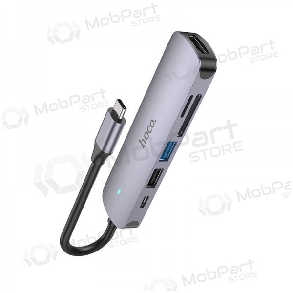 USB-C adapter Hoco HB28 USB-C kuni HDMI + USB 3.0 + USB 2.0 + SD + TF + PD hall