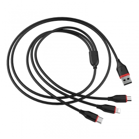 USB kaabel Borofone BX17 3in1 microUSB-Lightning-Type-C 1.0m (mustad)