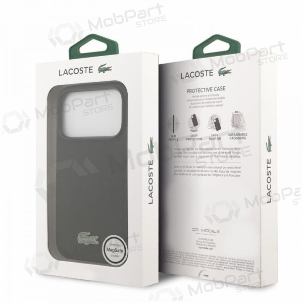 Apple iPhone 18 Pro ümbris - Lacoste PVC Iconic Petit Pique Metal Logo MagSafe (must)