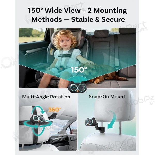 Juodas juhtmevaba CarPlay adapter Ottocast Cabin Care CA520-T mobiilse lapsehoidja funktsiooniga