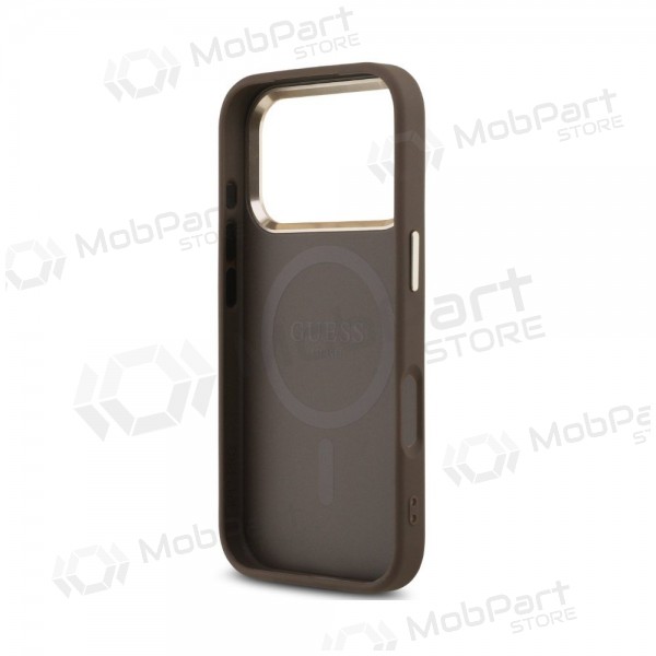 Apple iPhone 18 Pro ümbris - Guess PU Leather 4G Strass Triangle Logo Gold Frame MagSafe (pruun)