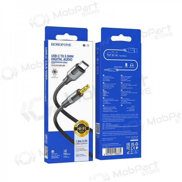 Audio kaabel Borofone BL19 USB-C to 3,5mm mustad