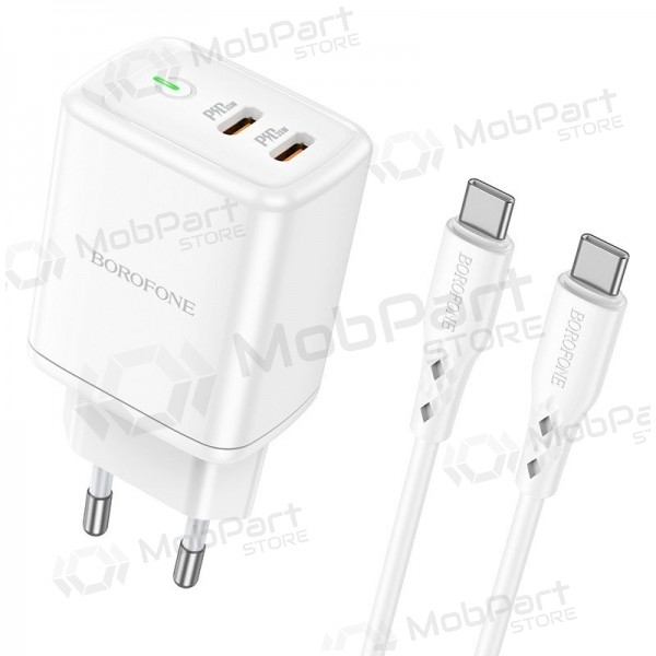 Laadija buitinis Borofone BN9 2xType-C 35W + Type-C valged