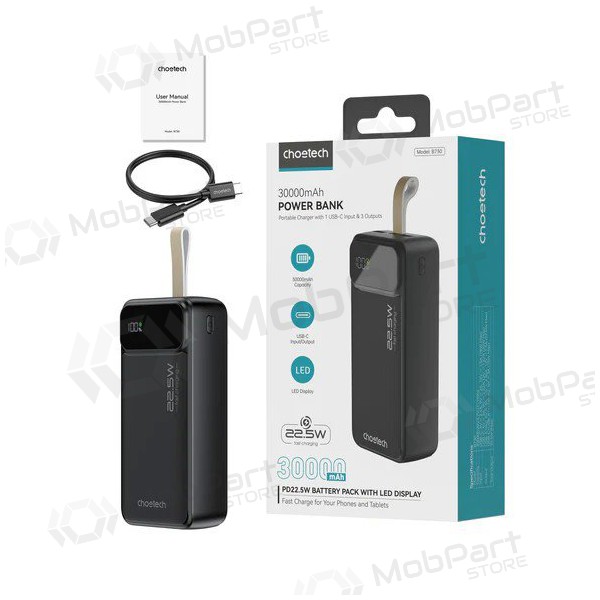 Väline patarei / aku Power Bank Choetech B730 22.5W 30000mAh must Väline patarei / aku Power Bank Choetech B730 22.5W 30000mAh must