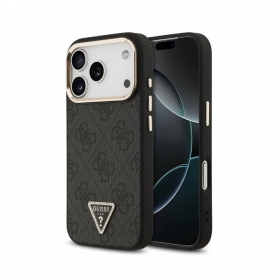 Apple iPhone 18 Pro ümbris - Guess PU Leather 4G Strass Triangle Logo Gold Frame MagSafe