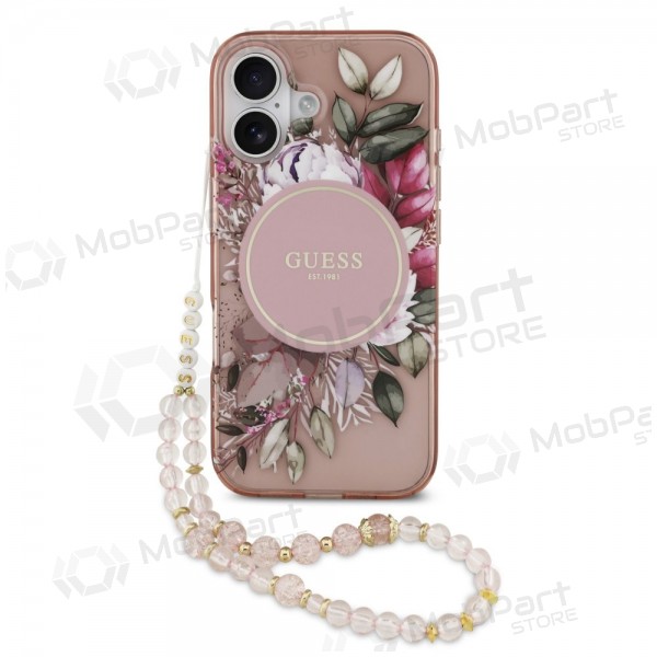 Apple iPhone 17 ümbris - Guess IML Flowers Strap MagSafe (roosa)