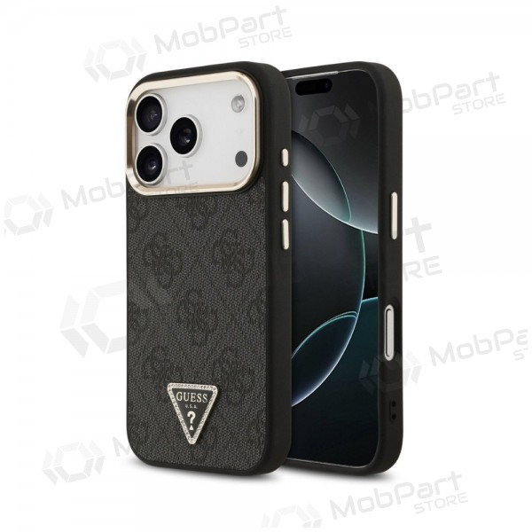 Apple iPhone 18 Pro ümbris - Guess PU Leather 4G Strass Triangle Logo Gold Frame MagSafe (must)