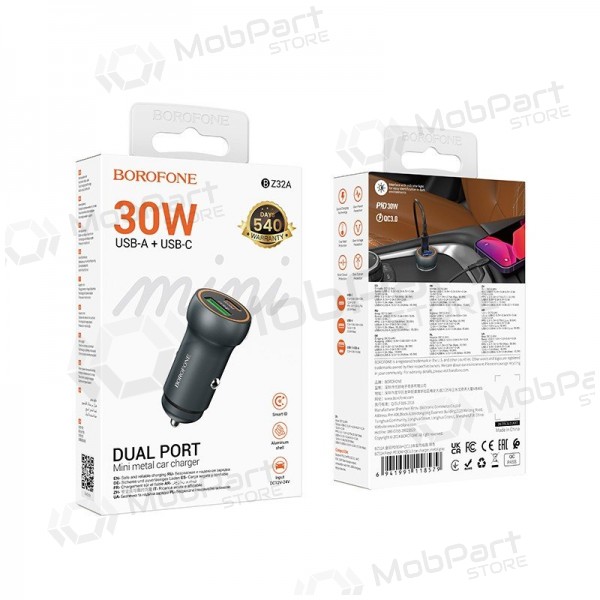 Autolaadija Borofone BZ32A USB-C/USB-A 30W hall