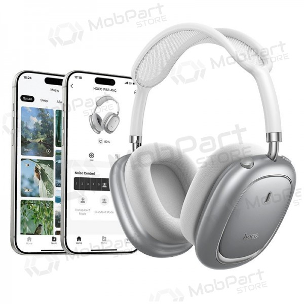 Juhtmevabad kõrvaklapid mikrofoniga Hoco W68 ANC Bluetooth hõbedased