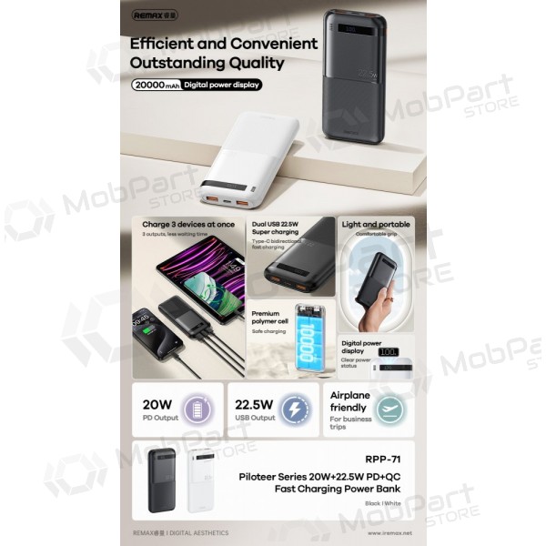 Väline patarei / aku Power Bank Remax RPP-71 22.5W 10000mAh must