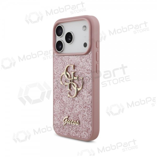 Apple iPhone 18 Pro ümbris - Guess PU Fixed Glitter 4G Metal Logo (roosa)
