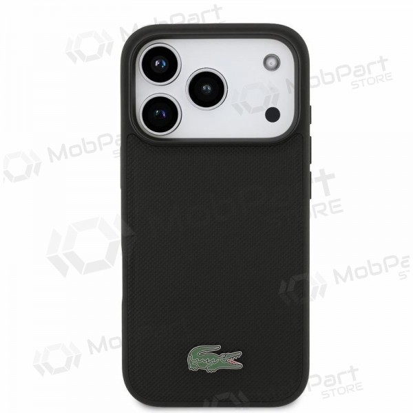 Apple iPhone 18 Pro ümbris - Lacoste PVC Iconic Petit Pique Metal Logo MagSafe (must)