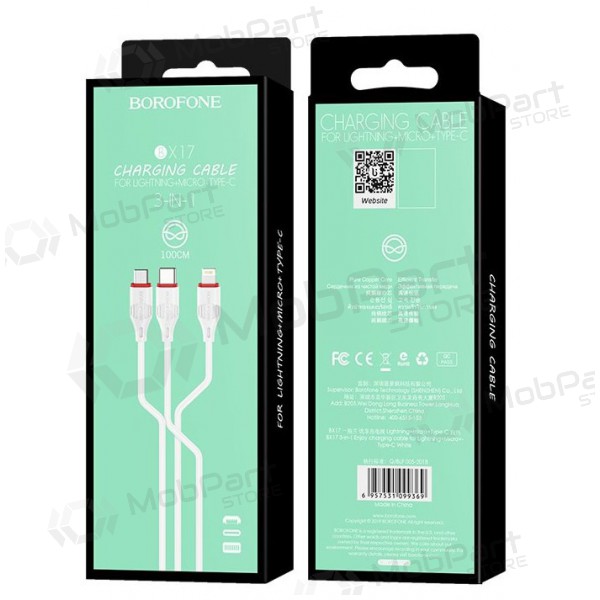 USB kaabel Borofone BX17 3in1 microUSB-Lightning-Type-C (valged)