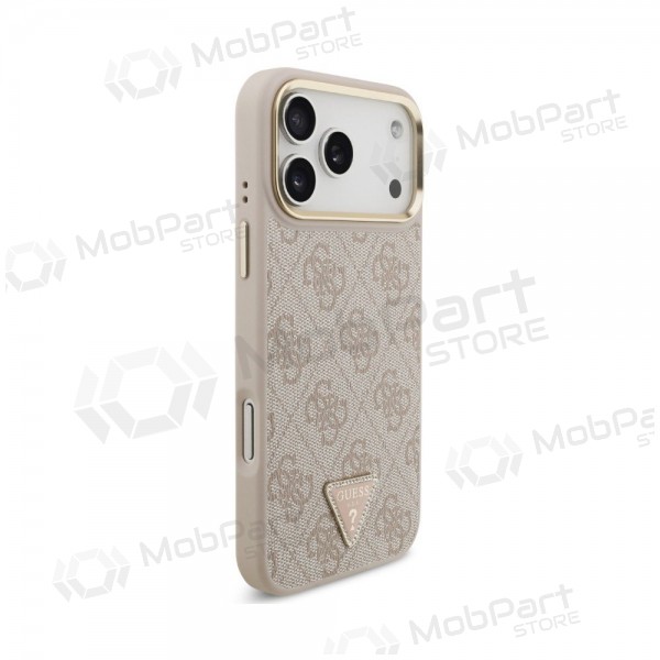 Apple iPhone 18 Pro Max ümbris - Guess PU Leather 4G Strass Triangle Logo Gold Frame MagSafe (roosa)
