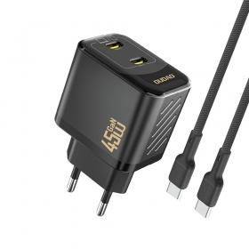 Telefoni laadija Dudao A28PC 45 W GaN 2x USB-C koos USB-C kaabliga 1 m must