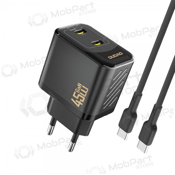 Telefoni laadija Dudao A28PC 45 W GaN 2x USB-C koos USB-C kaabliga 1 m must