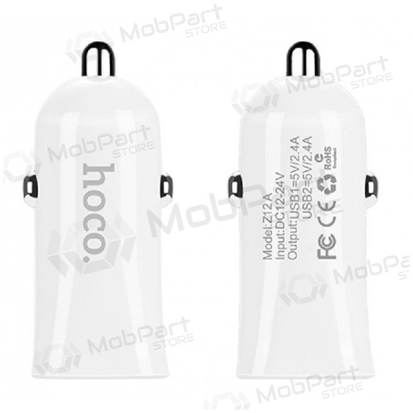 Autolaadija HOCO Z12 Elite Dual USB (5V 2.4A) (valged)