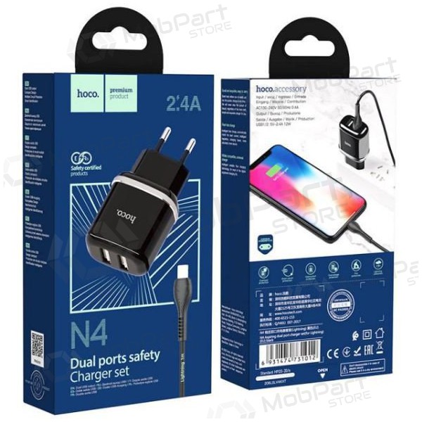 Laadija HOCO N4 Aspiring Dual USB + type-C kaabel (5V 2.4A) (mustad)
