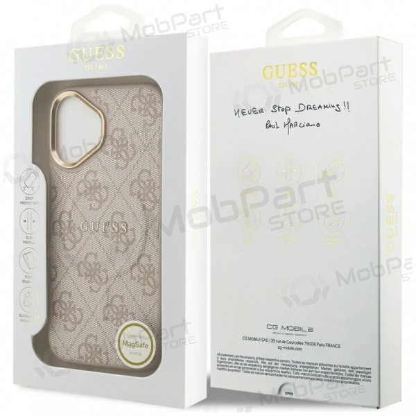 Apple iPhone 17 ümbris - Guess PU Leather 4G Gold Frame MagSafe (roosa)