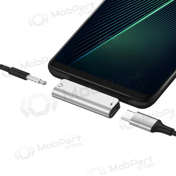 Adapter Hoco LS26 iš Type-C į Type-C + 3,5mm (hõbedane) Adapter Hoco LS26 iš Type-C į Type-C + 3,5mm (hõbedane)