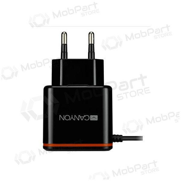 Laadija CANYON CNE-CHA042 + Type-C kaabel (1xUSB 5V 2.1A) (mustad)
