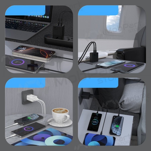 Telefoni laadija Dudao A28PC 45 W GaN 2x USB-C USB-C kaabliga 1 m must