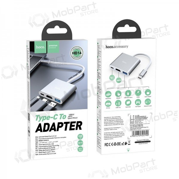 Adapter Hoco HB14 Type-C to USB-A+HDMI+Type-C hõbedased