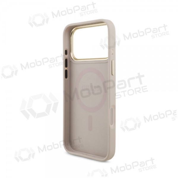 Apple iPhone 18 Pro Max ümbris - Guess PU Leather 4G Strass Triangle Logo Gold Frame MagSafe (roosa)