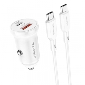 Laadija automobilinis Borofone BZ18A USB-A/Type-C PD20W+QC3.0 + Type-C (valged)
