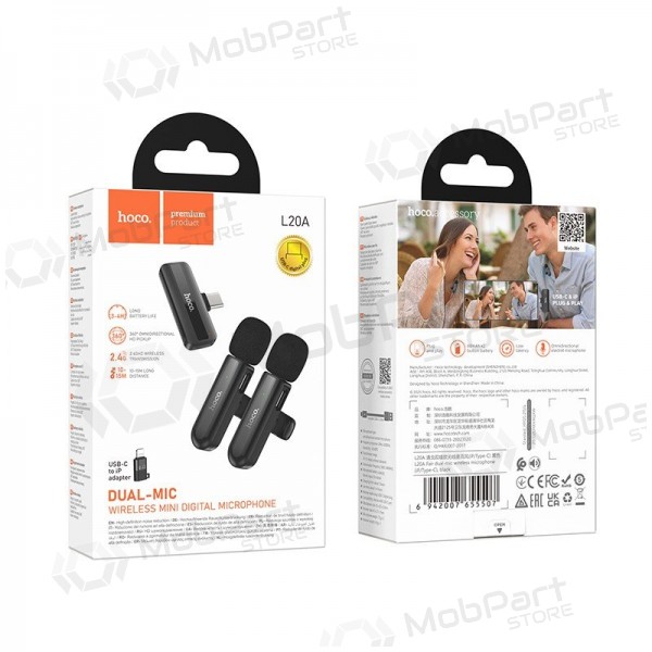 Belaidžių mikrofonų rinkinys Hoco L20A USB-C/Lightning mustad
